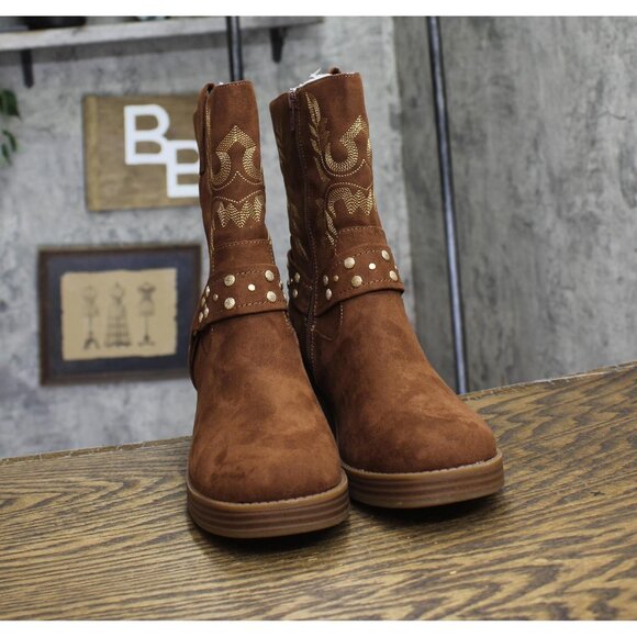 NWT Sun + Stone Womens Norahh Moto Midshaft Bootie Russet Microsuede Brown 8.5M - Picture 7 of 12